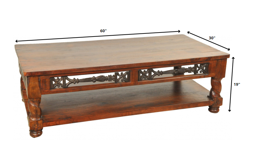 HomeRoots Rectangular Wooden Coffee Table in Brown Finish