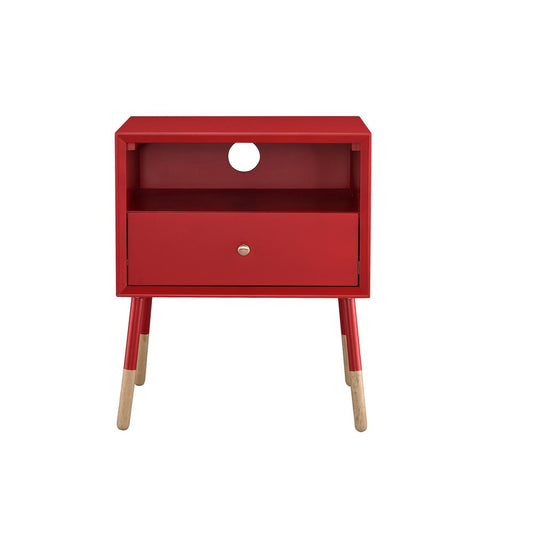 HomeRoots Red End Table with Natural Wood Dipped Legs