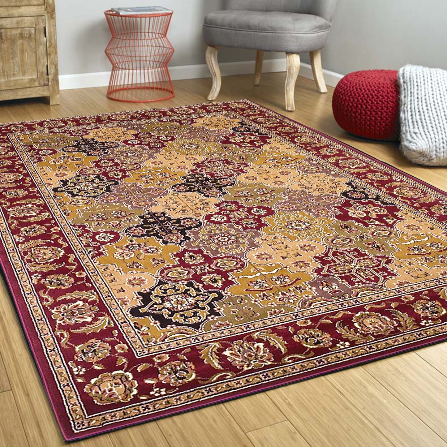 HomeRoots Red Machine Woven Traditional Quatrefoil Octagon Indoor Area Rug