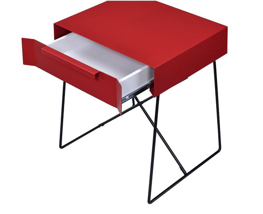 HomeRoots Red Modern Metal End Table with Drawer