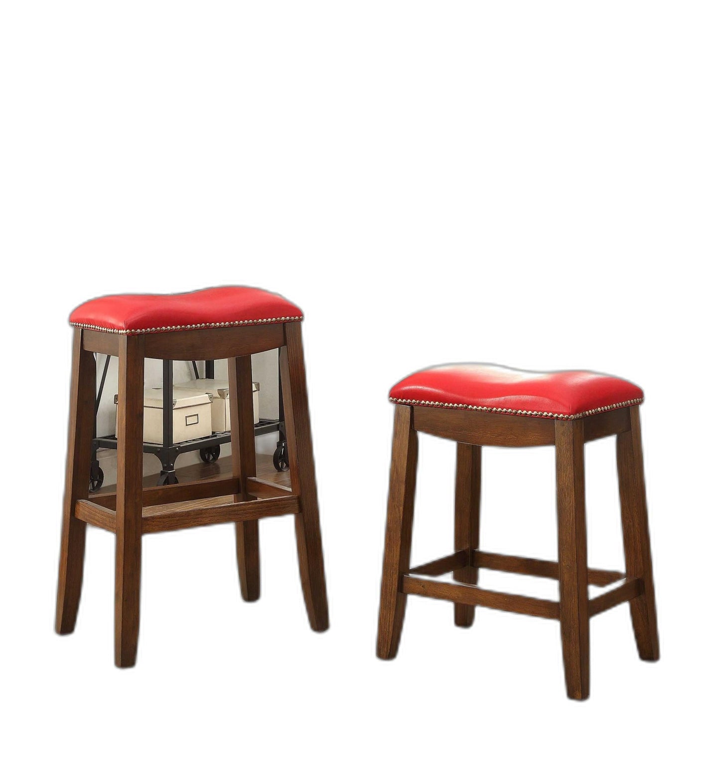 HomeRoots Red & Oak Bar Stool, Set of 2