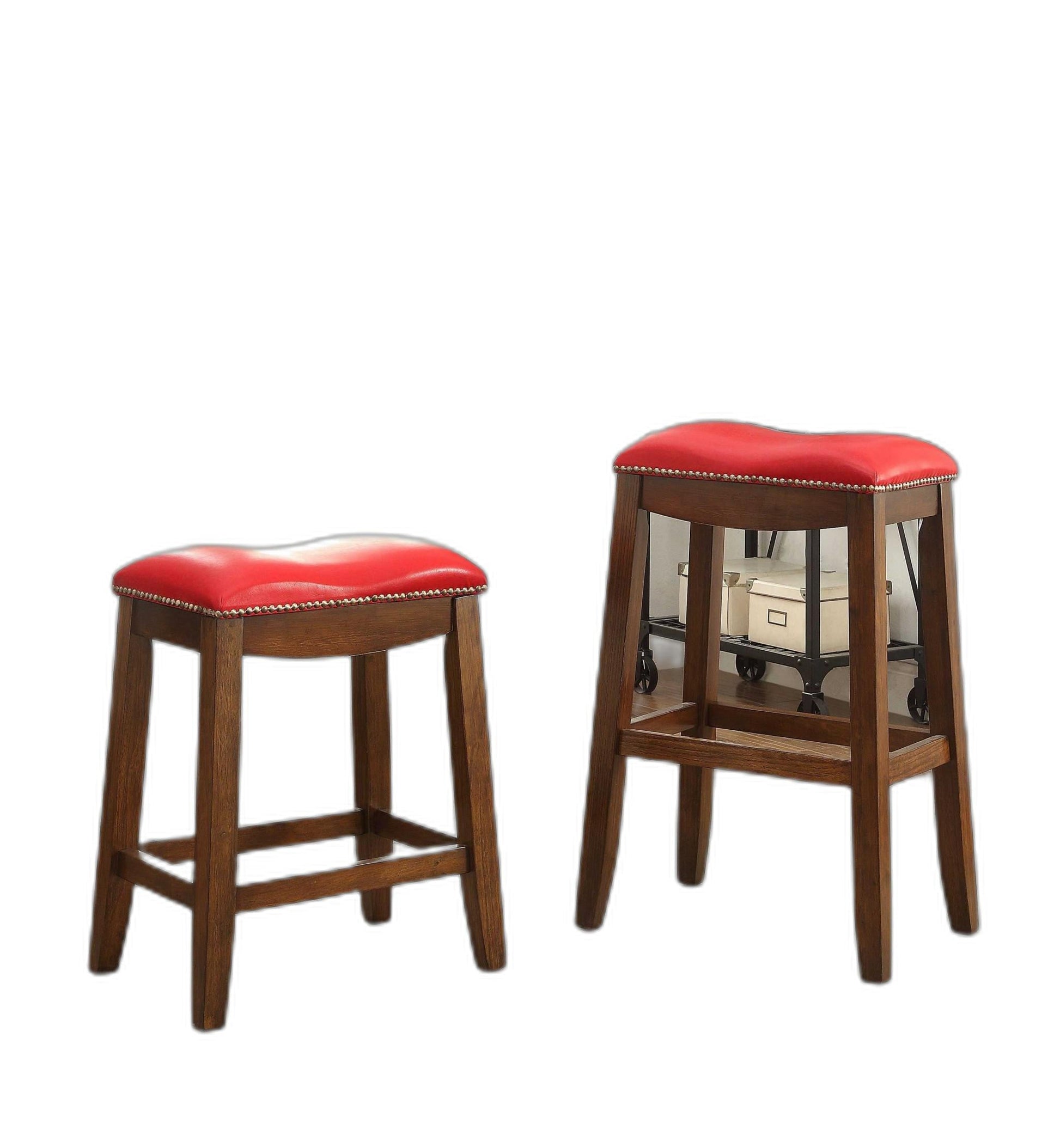 HomeRoots Red & Oak Bar Stool, Set of 2