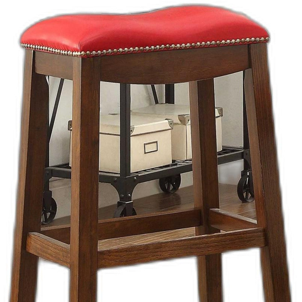 HomeRoots Red & Oak Bar Stool, Set of 2