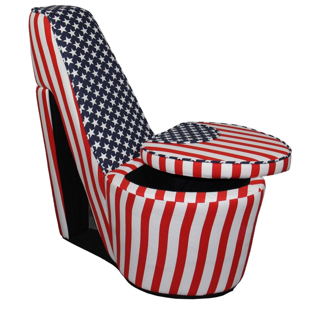 HomeRoots Red White and Blue Patriotic High Heel Shoe Storage Chair in Print 5 Finish