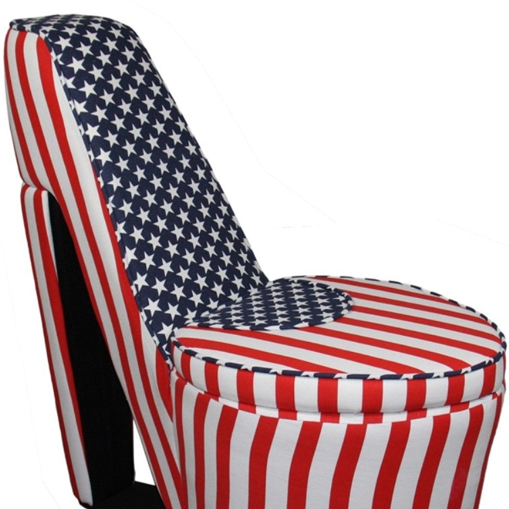 HomeRoots Red White and Blue Patriotic High Heel Shoe Storage Chair in Print 5 Finish
