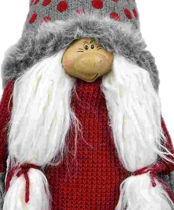 HomeRoots Red and Grey Spotted Hat Gnome with Pigtails