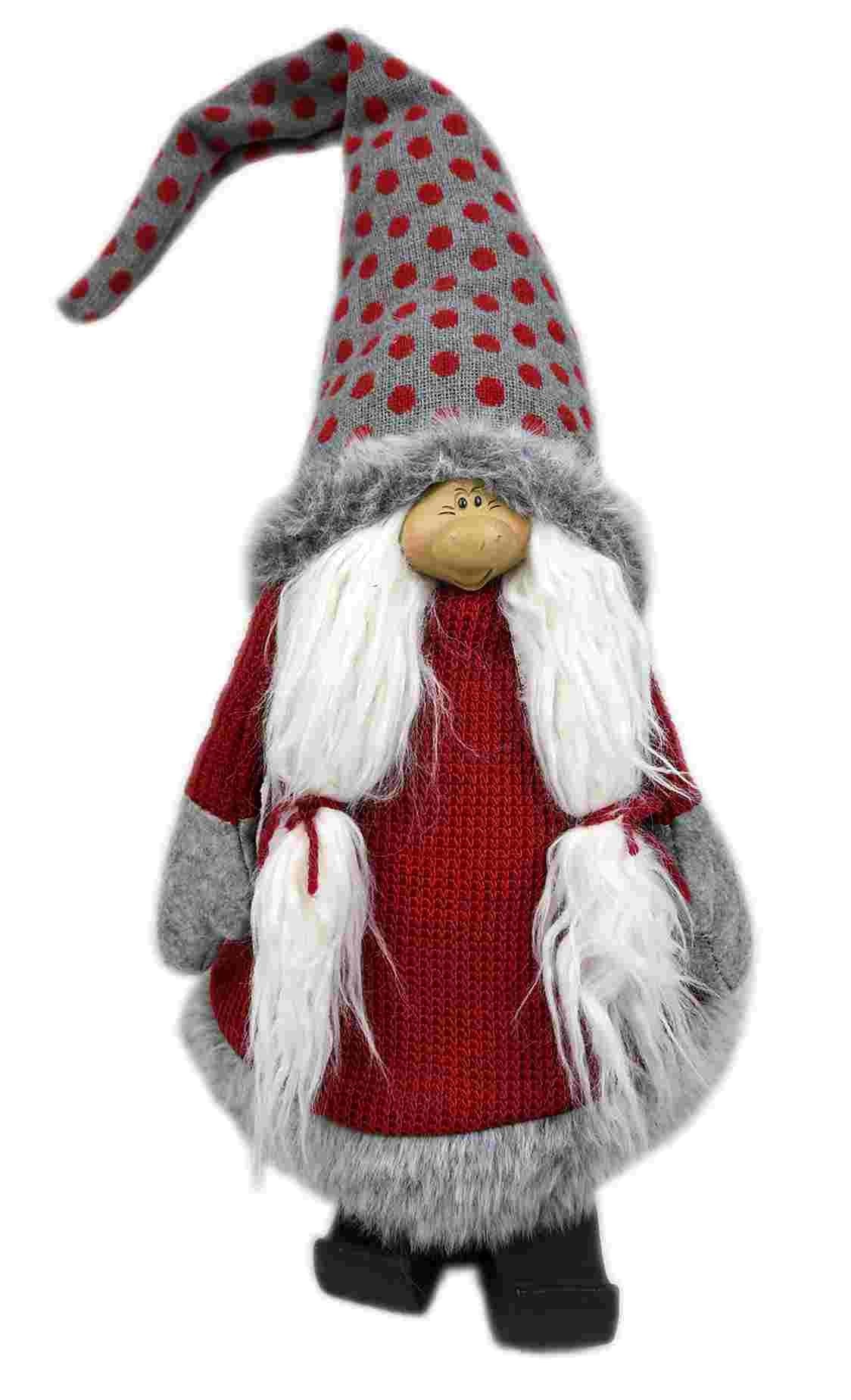 HomeRoots Red and Grey Spotted Hat Gnome with Pigtails
