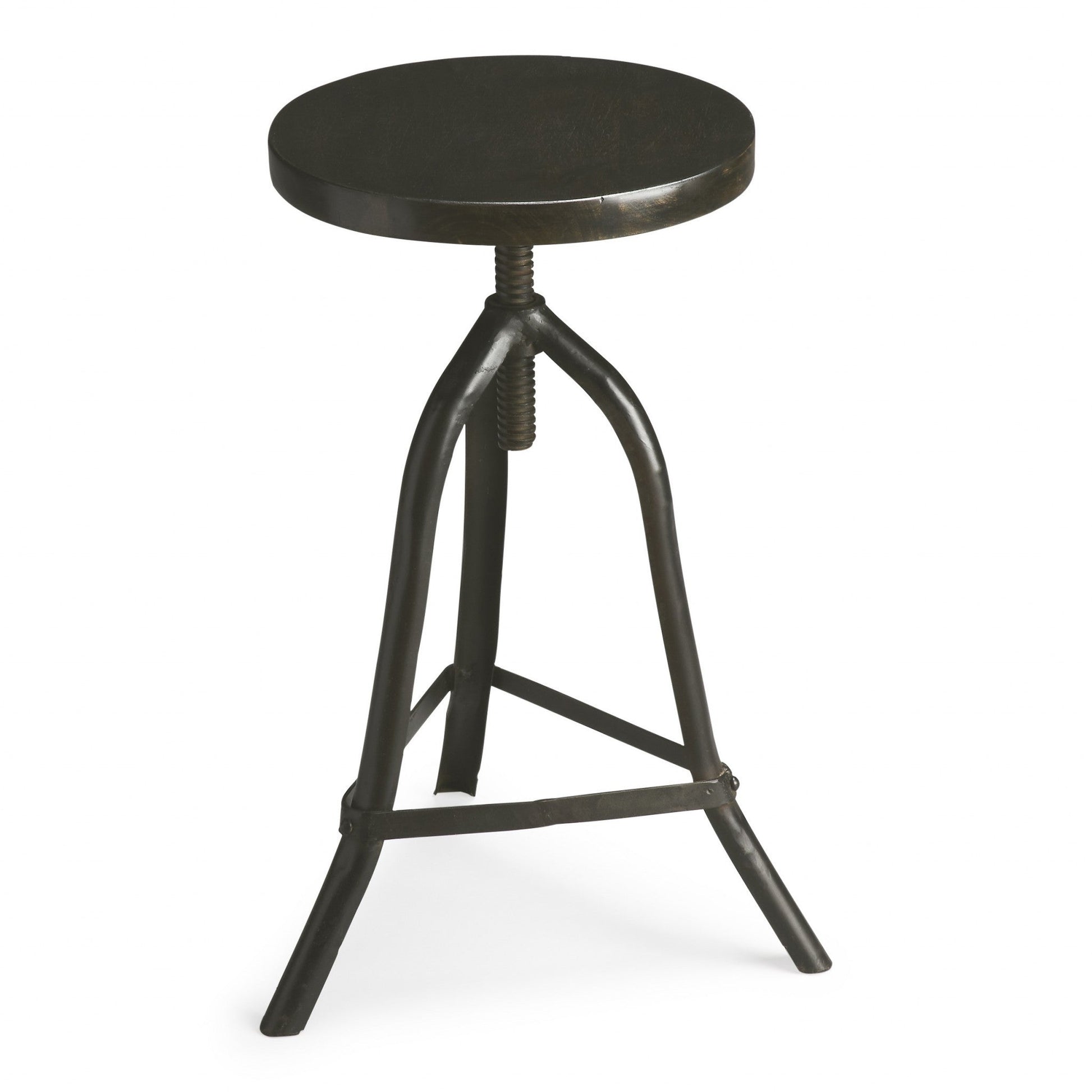 HomeRoots Revolving Round Stool in Black Iron Finish