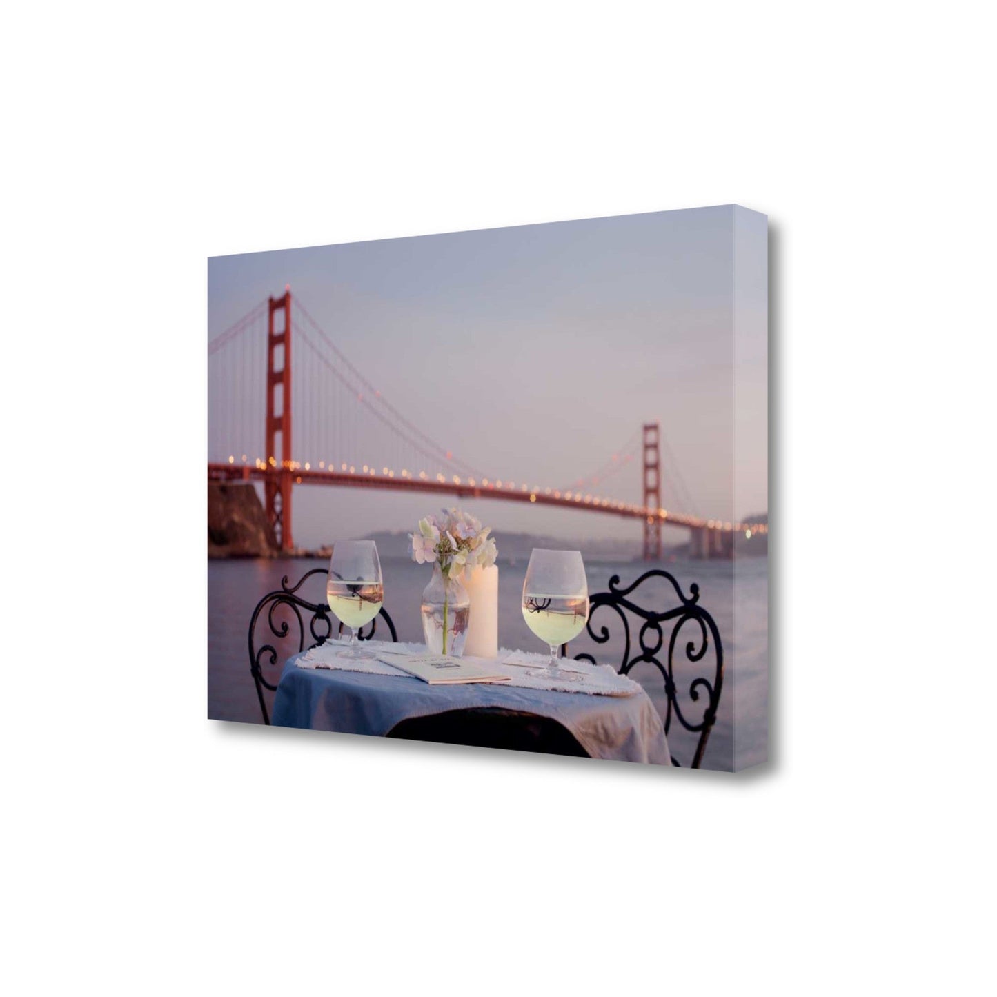 HomeRoots Romantic Wine Night For Two Golden Gate Bridge 1 Giclee Wrap Canvas Wall Art