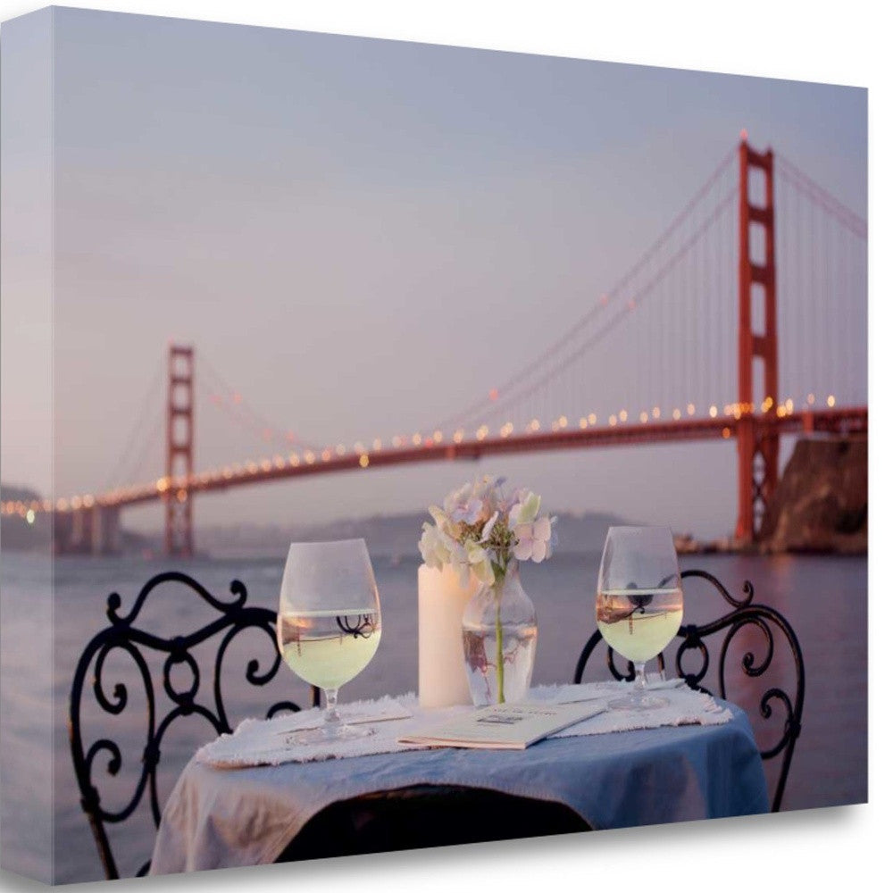 HomeRoots Romantic Wine Night For Two Golden Gate Bridge 1 Giclee Wrap Canvas Wall Art