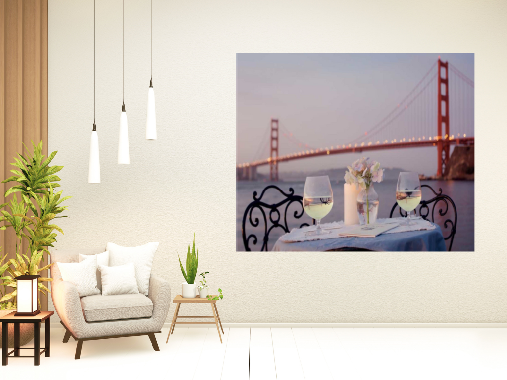 HomeRoots Romantic Wine Night For Two Golden Gate Bridge 4 Giclee Wrap Canvas Wall Art