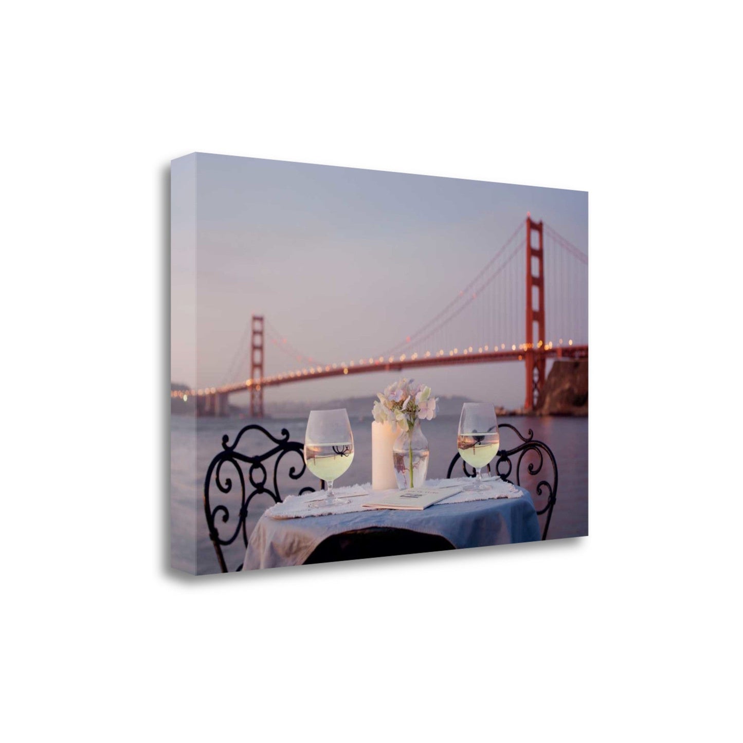 HomeRoots Romantic Wine Night For Two Golden Gate Bridge 4 Giclee Wrap Canvas Wall Art
