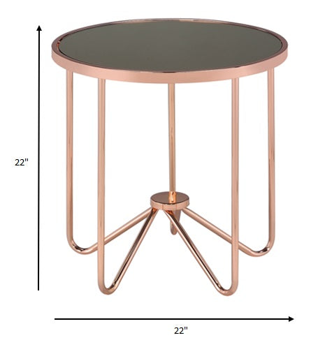 HomeRoots Rose Gold and Smokey Glass Top End Table