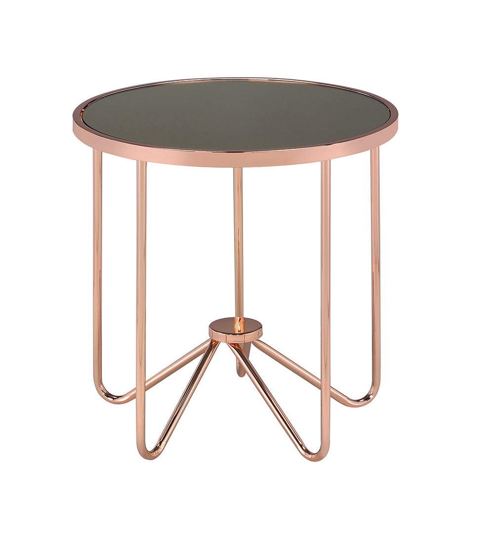 HomeRoots Rose Gold and Smokey Glass Top End Table
