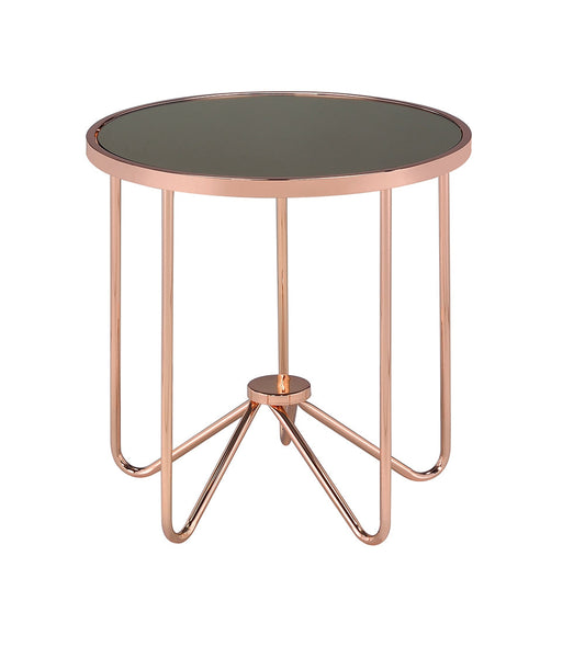 HomeRoots Rose Gold and Smokey Glass Top End Table