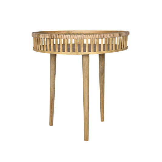 HomeRoots Round Bamboo Rattan Finish End or Side Table