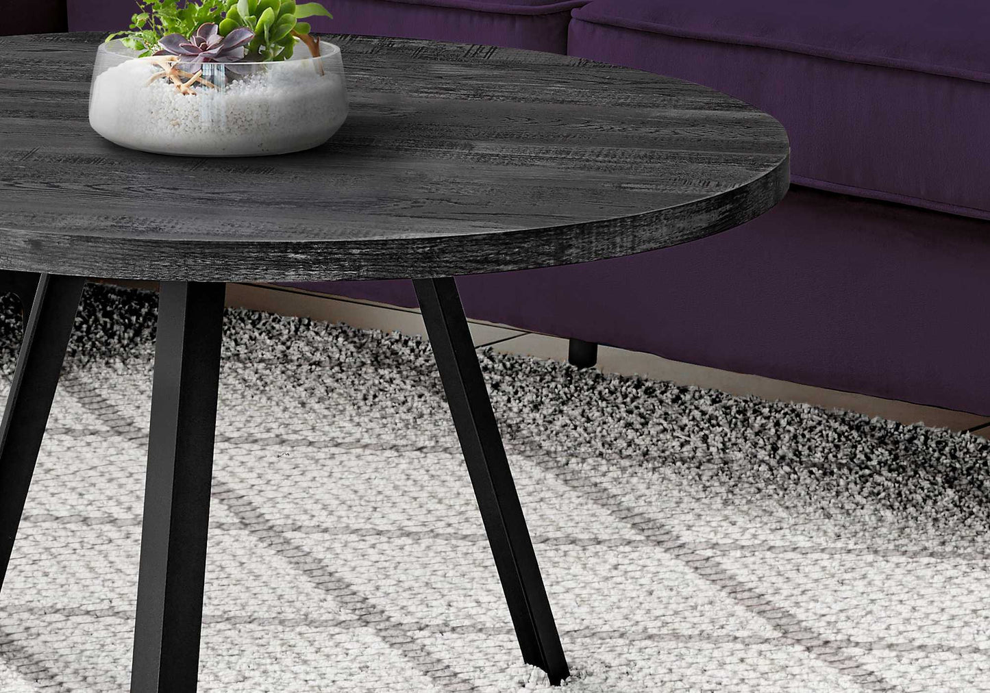 HomeRoots Round Black Reclaimed Wood with Black Metal Coffee Table