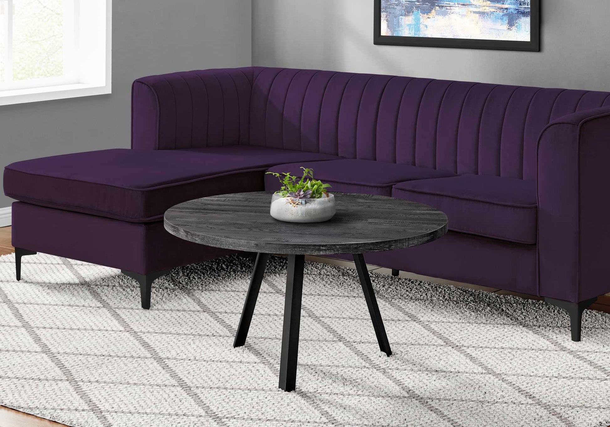 HomeRoots Round Black Reclaimed Wood with Black Metal Coffee Table