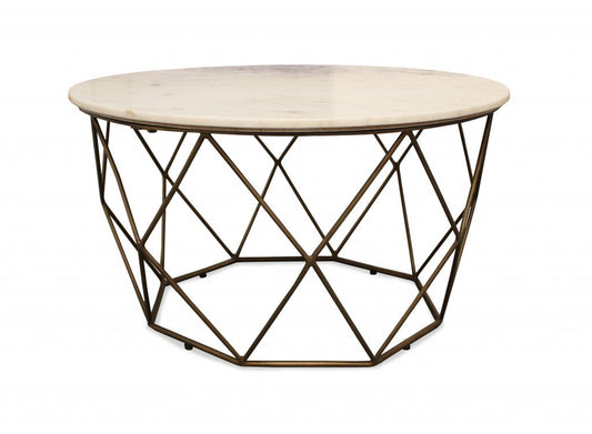 HomeRoots Round Mable and Iron Geometric Coffee Table