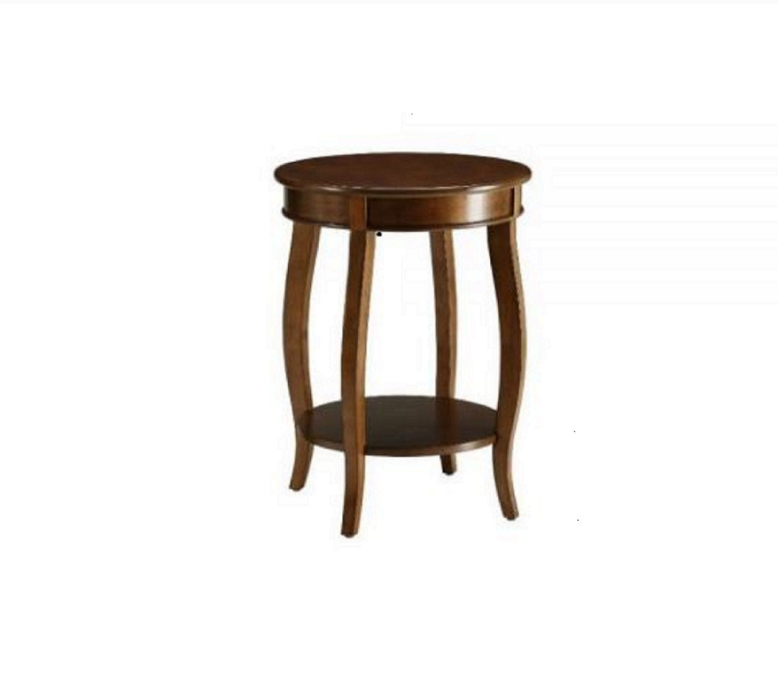 HomeRoots Round Wooden Side Table in Walnut Brown Finish