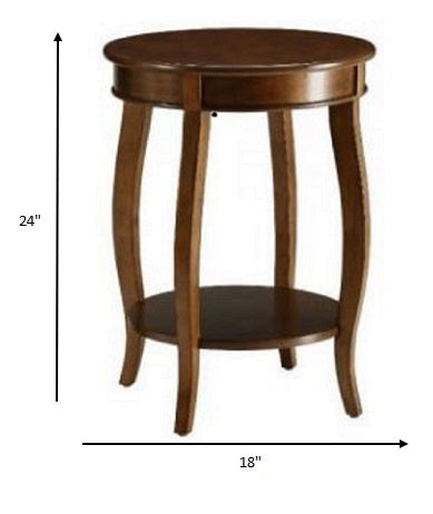 HomeRoots Round Wooden Side Table in Walnut Brown Finish
