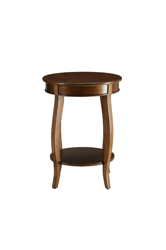 HomeRoots Round Wooden Side Table in Walnut Brown Finish