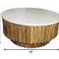 HomeRoots Round Wooden Strips Coffee Table With Marble Top