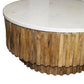 HomeRoots Round Wooden Strips Coffee Table With Marble Top