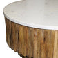 HomeRoots Round Wooden Strips Coffee Table With Marble Top