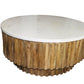 HomeRoots Round Wooden Strips Coffee Table With Marble Top