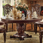 HomeRoots Round Wooden Top Dining Table With Single Carved Pedestal