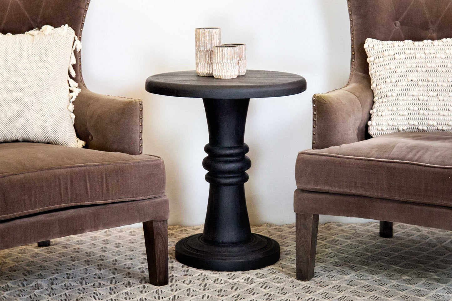 HomeRoots Rustic Black Pedestal End Table