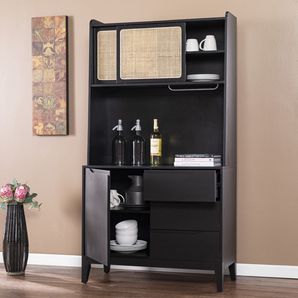 HomeRoots Rustic Black Tall Buffet Cabinet With Light Bamboo Finish