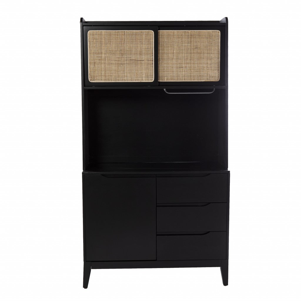 HomeRoots Rustic Black Tall Buffet Cabinet With Light Bamboo Finish