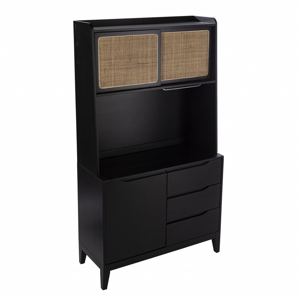 HomeRoots Rustic Black Tall Buffet Cabinet With Light Bamboo Finish