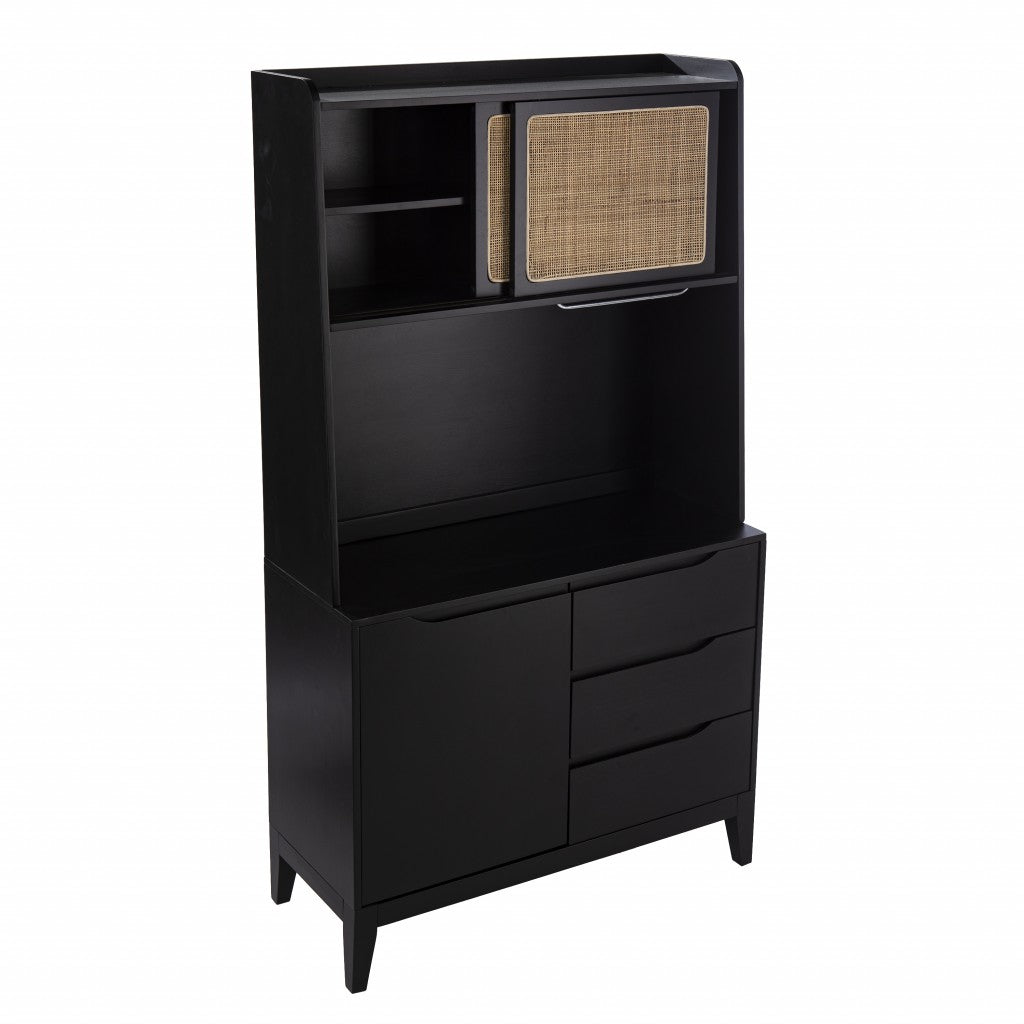 HomeRoots Rustic Black Tall Buffet Cabinet With Light Bamboo Finish
