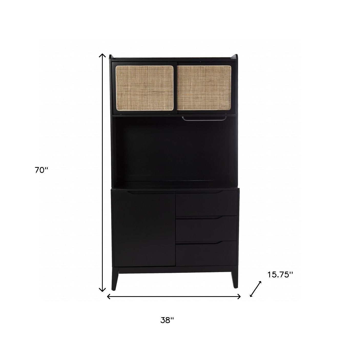 HomeRoots Rustic Black Tall Buffet Cabinet With Light Bamboo Finish