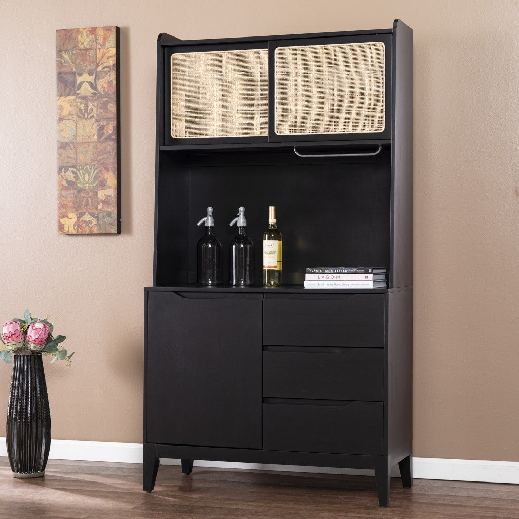 HomeRoots Rustic Black Tall Buffet Cabinet With Light Bamboo Finish