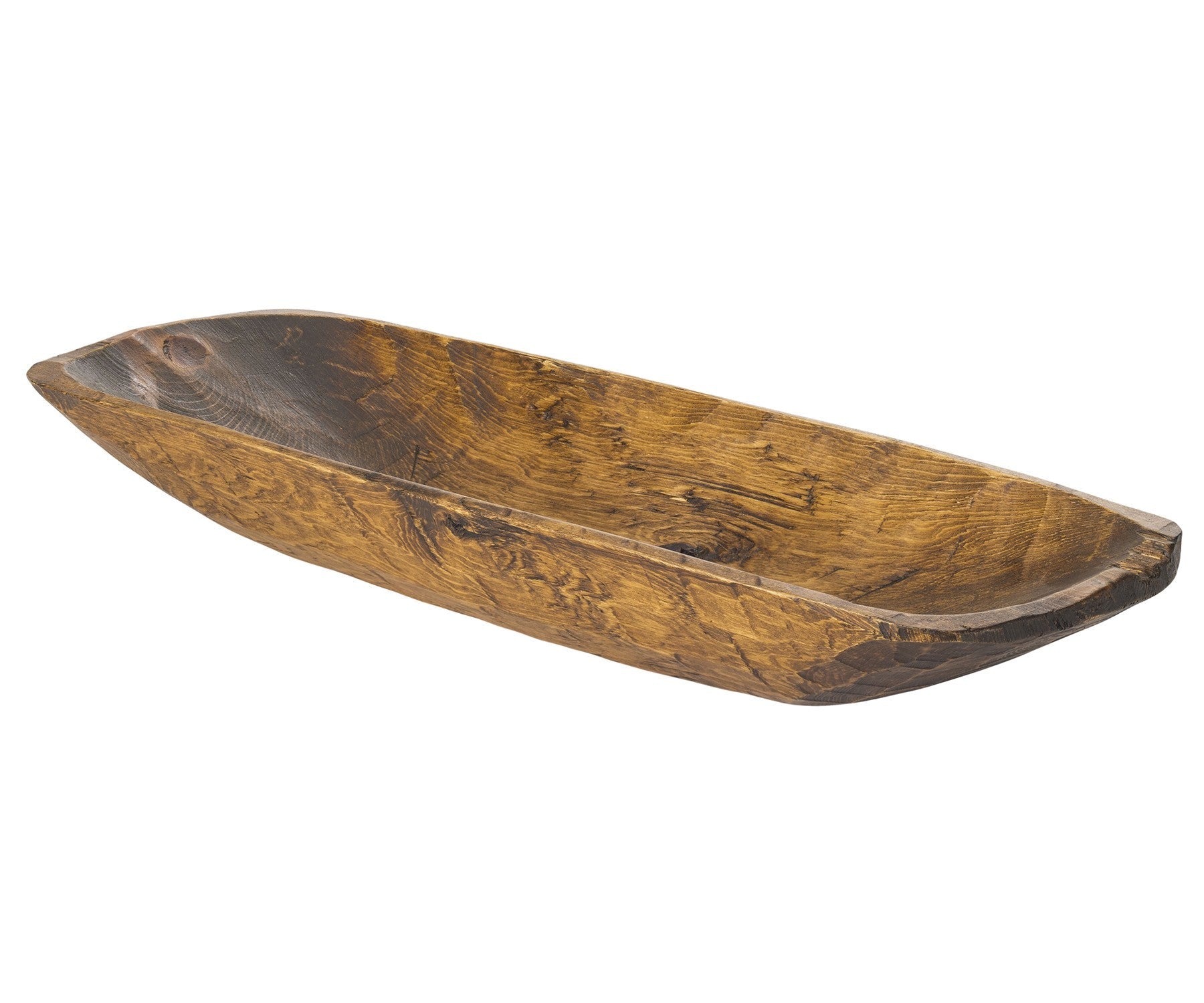 HomeRoots Rustic Brown And Natural Handcarved Thin Oval Centerpiece Bowl