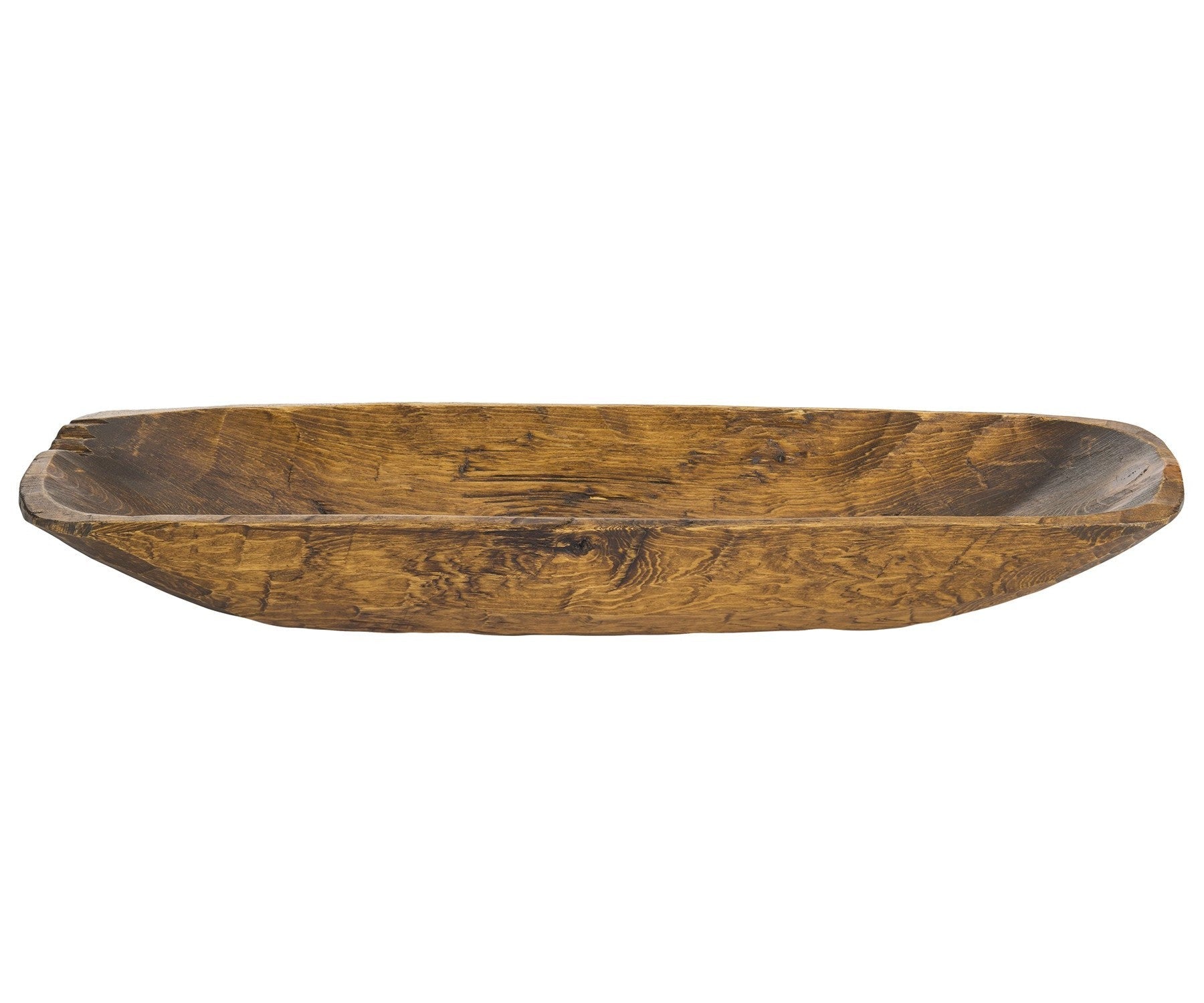 HomeRoots Rustic Brown And Natural Handcarved Thin Oval Centerpiece Bowl