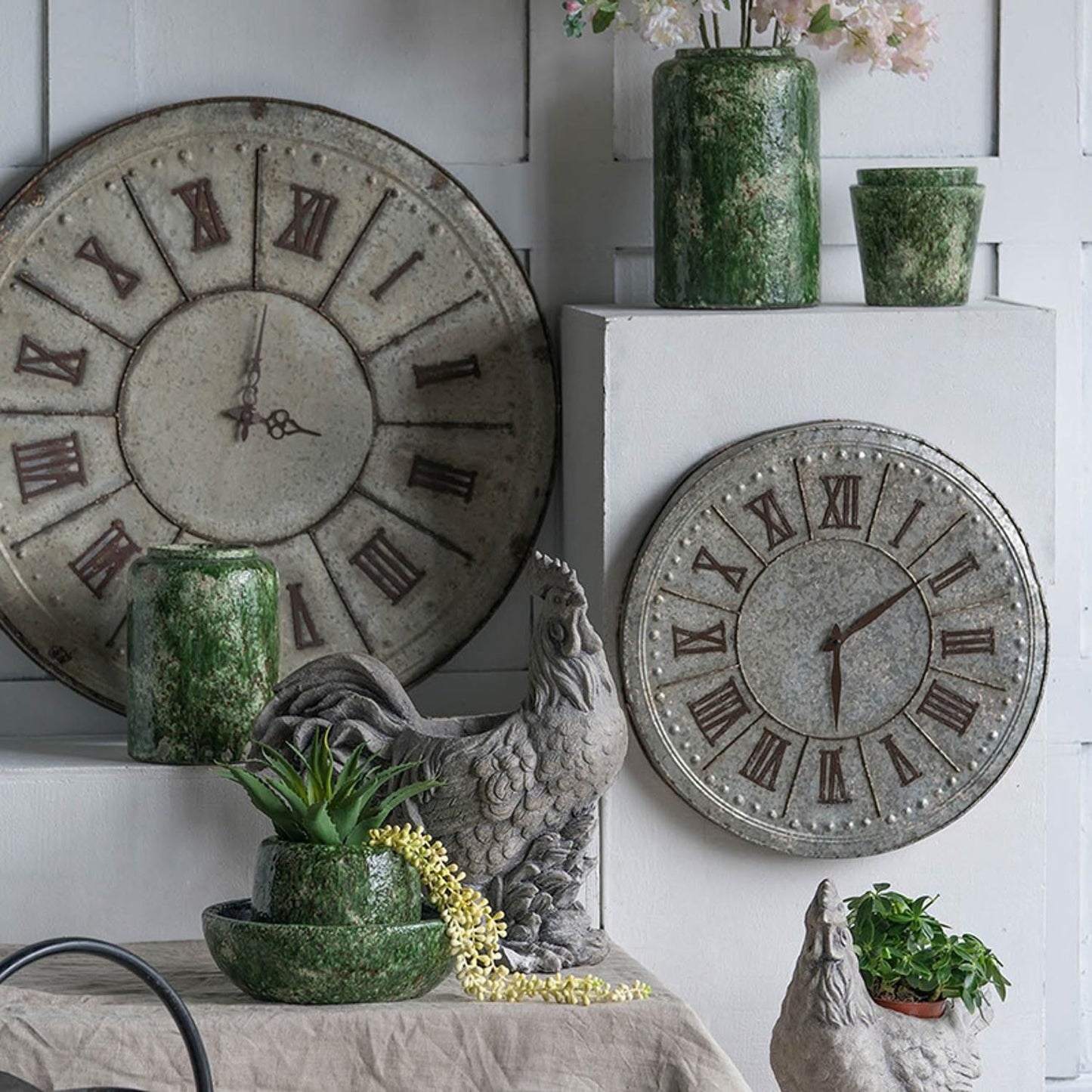 HomeRoots Rustic Farmhouse Distressed Tin Round Wall Clock