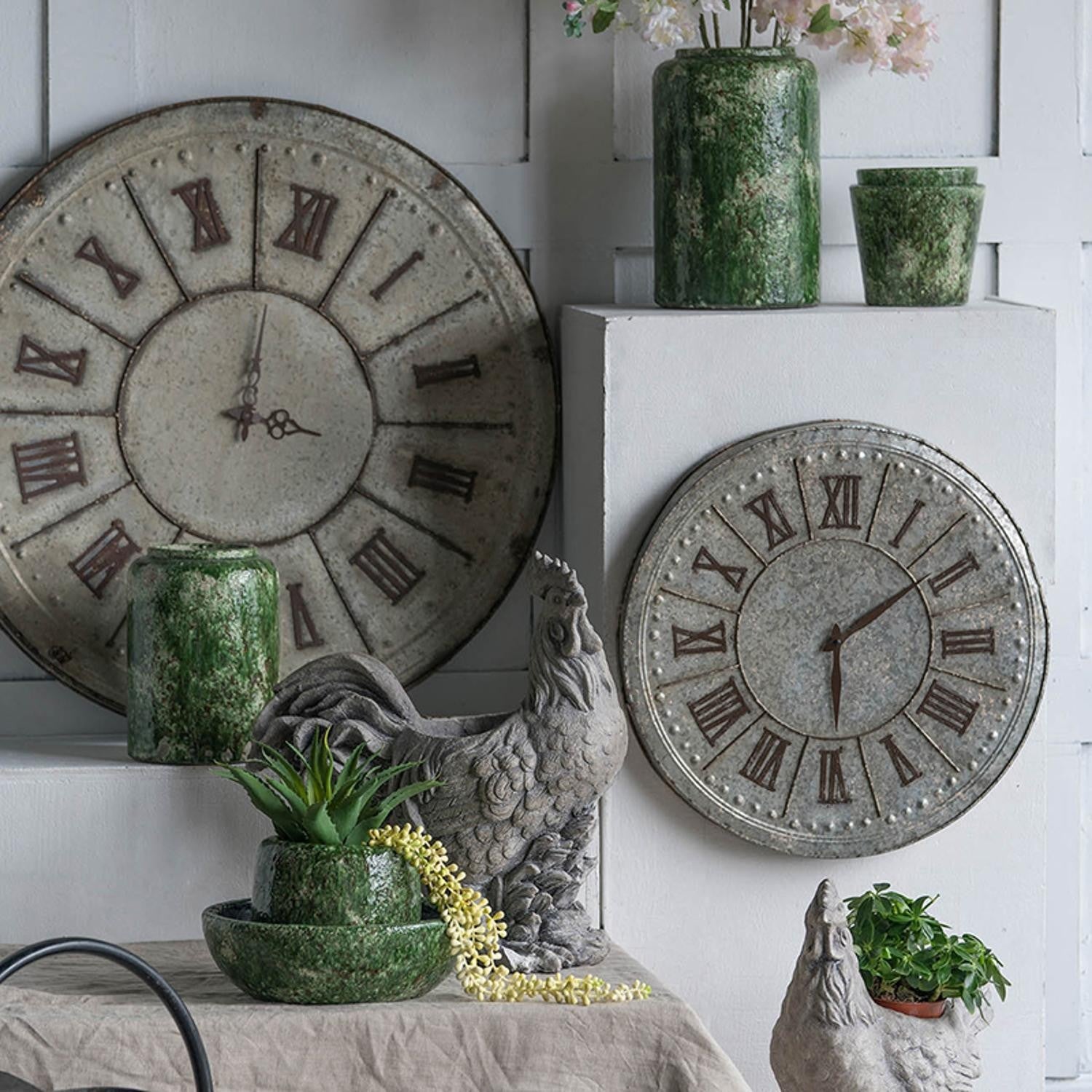 HomeRoots Rustic Farmhouse Distressed Tin Round Wall Clock