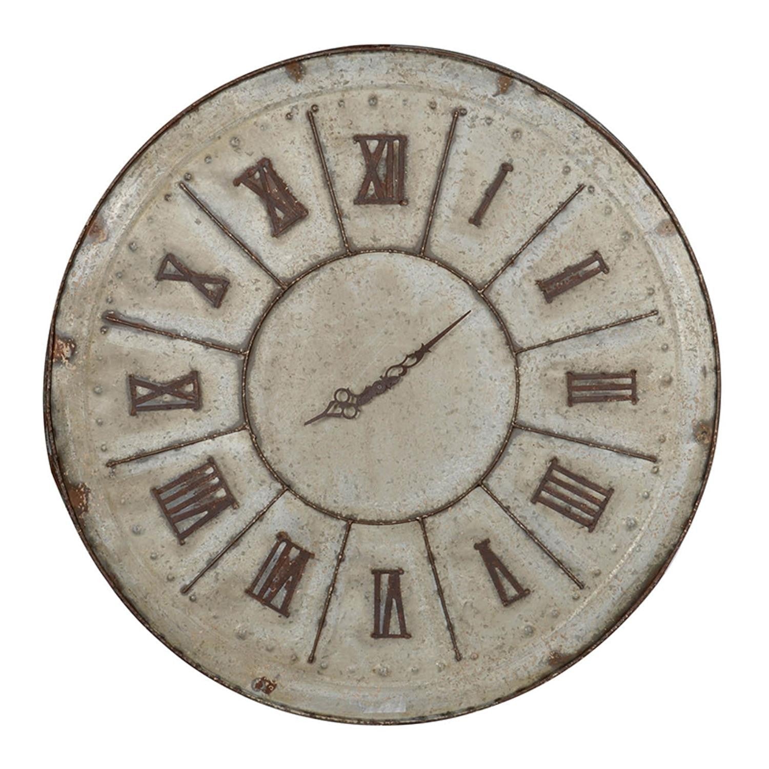 HomeRoots Rustic Farmhouse Distressed Tin Round Wall Clock