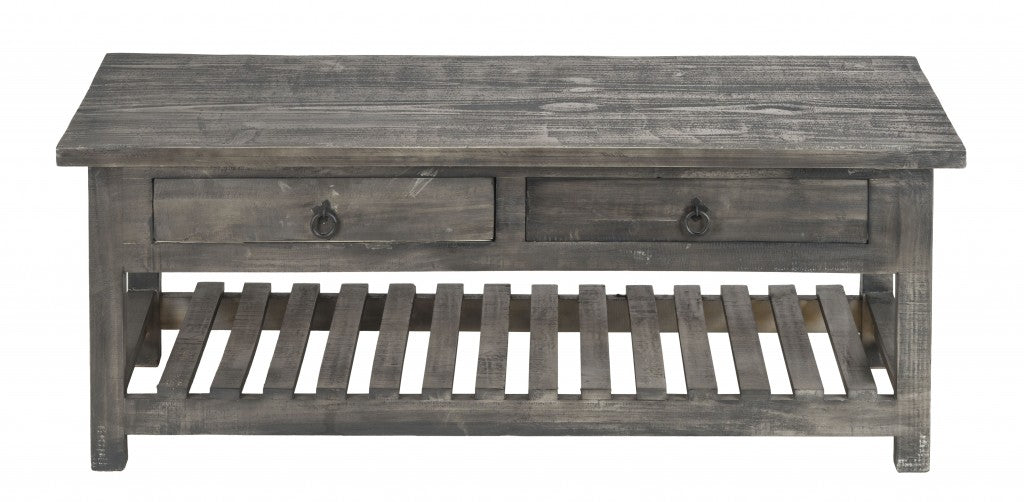 HomeRoots Rustic Gray Wash Wooden Coffee Table with Storage