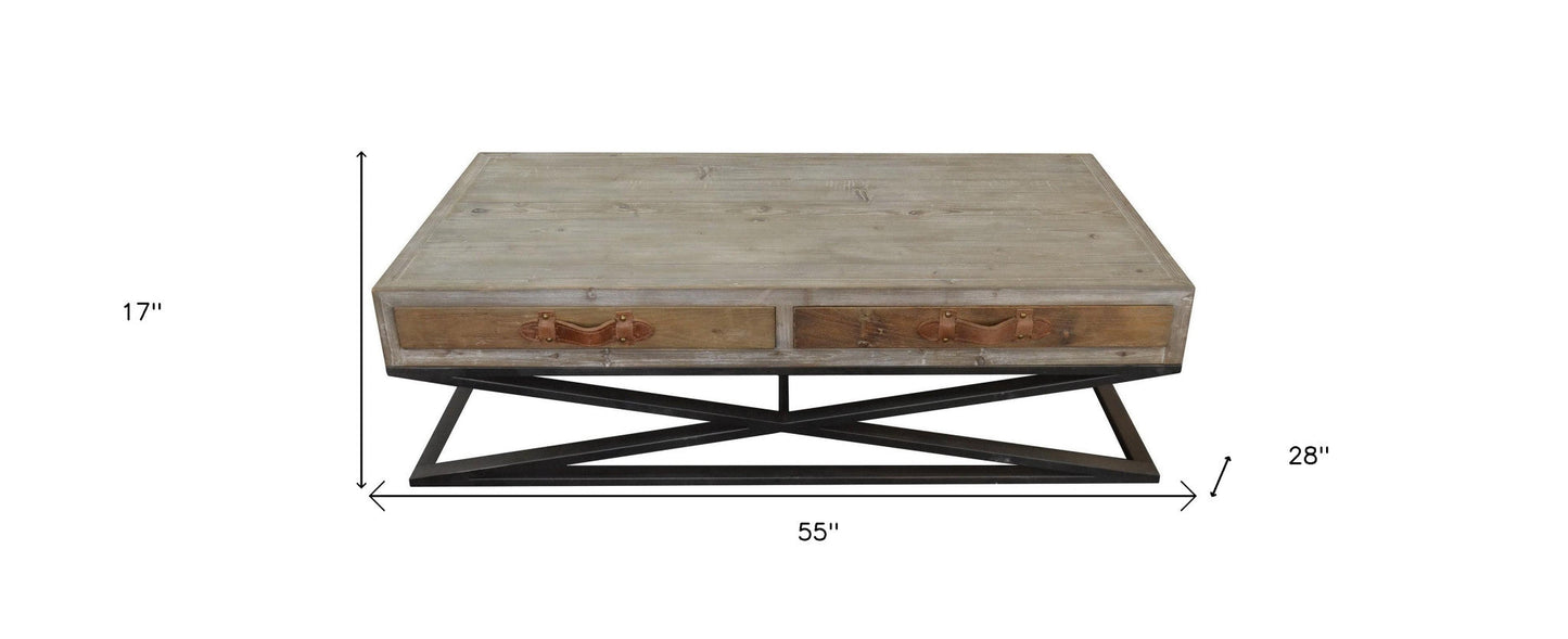 HomeRoots Rustic Handcrafted Wood And Iron Coffee Table in Natural Finish