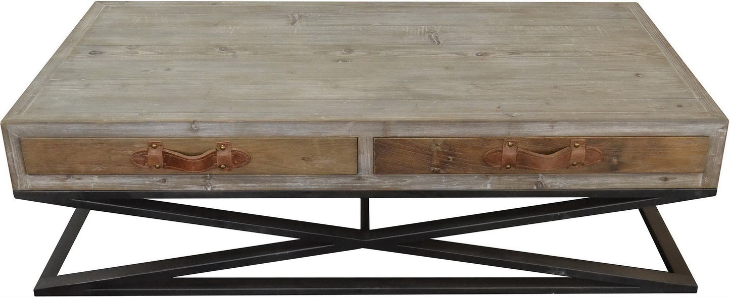 HomeRoots Rustic Handcrafted Wood And Iron Coffee Table in Natural Finish