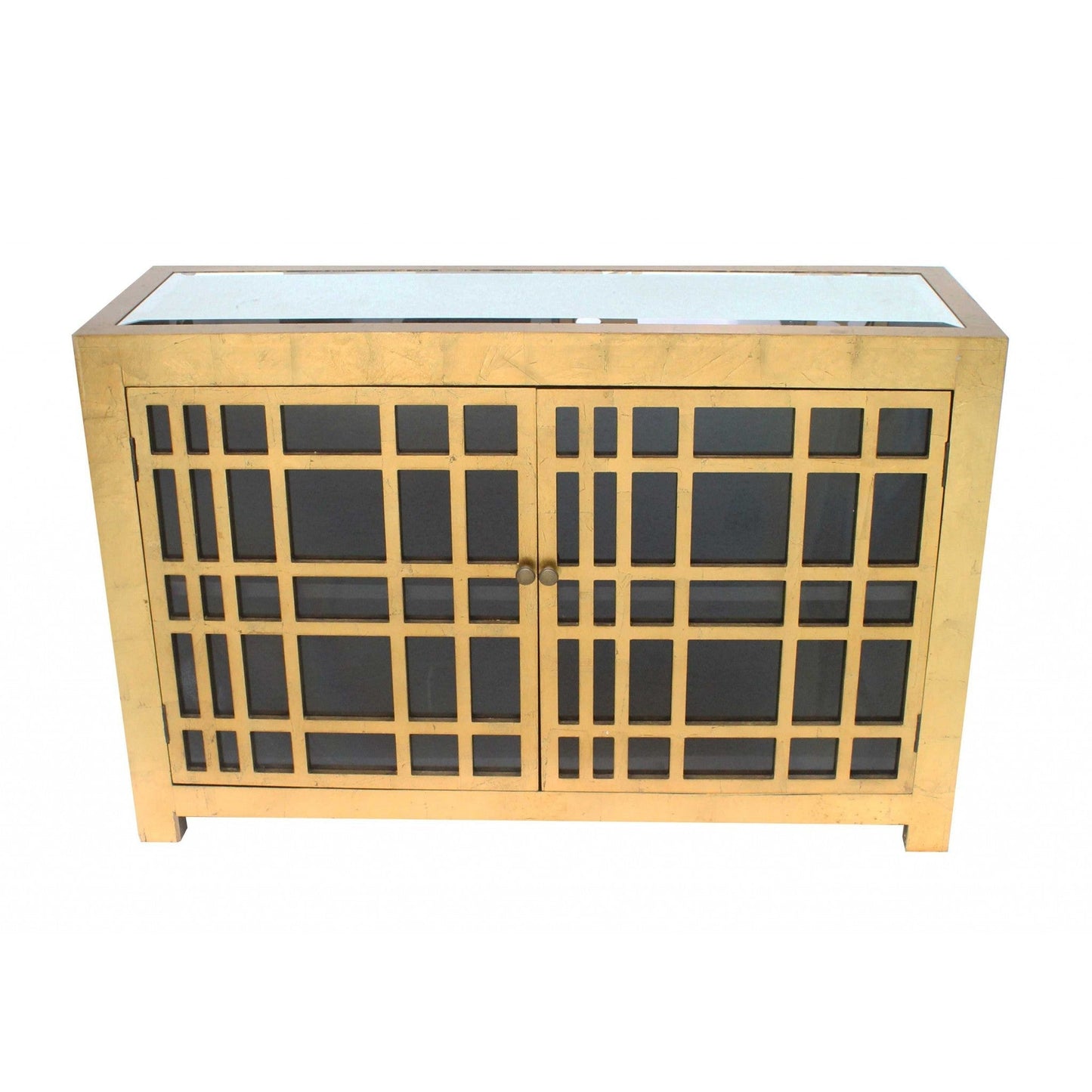 HomeRoots Rustic Lattice Wood Cabinet In Gold Finish