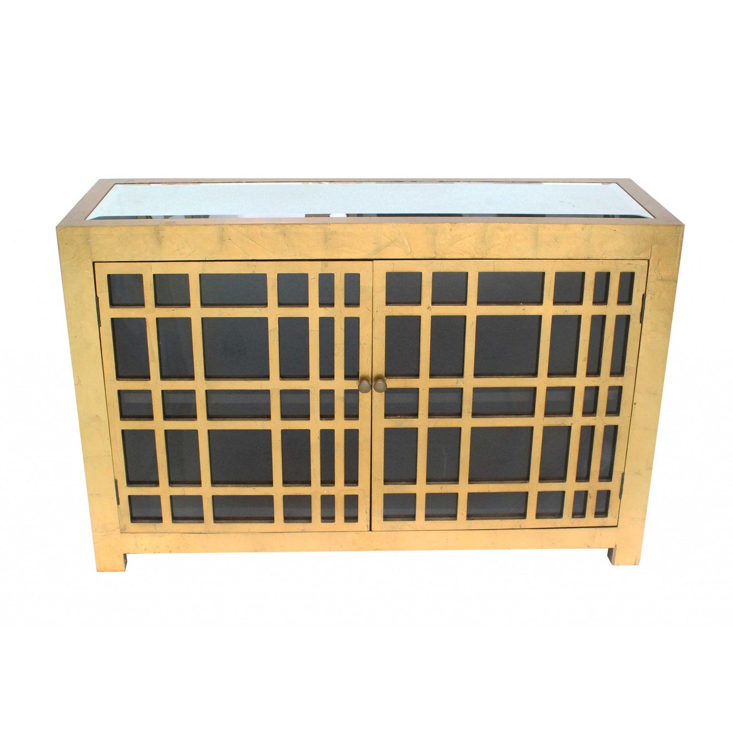 HomeRoots Rustic Lattice Wood Cabinet In Gold Finish