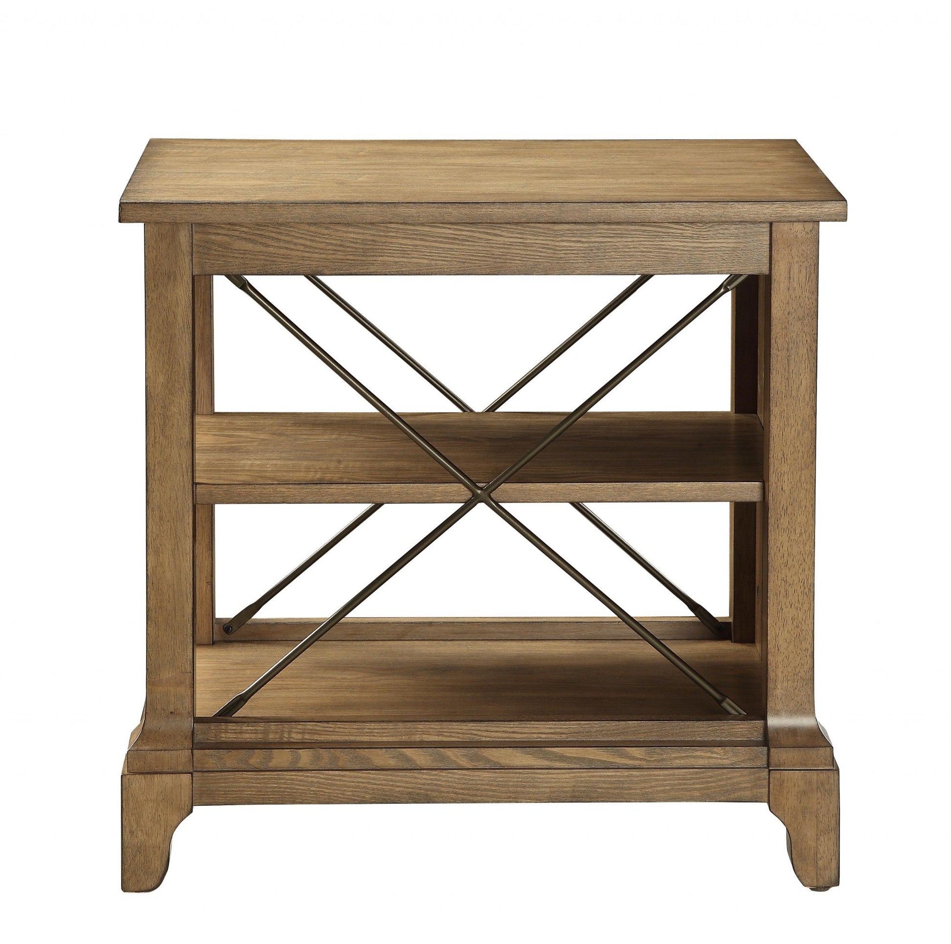 HomeRoots Rustic Light Oak End Table with X-Bar Detail