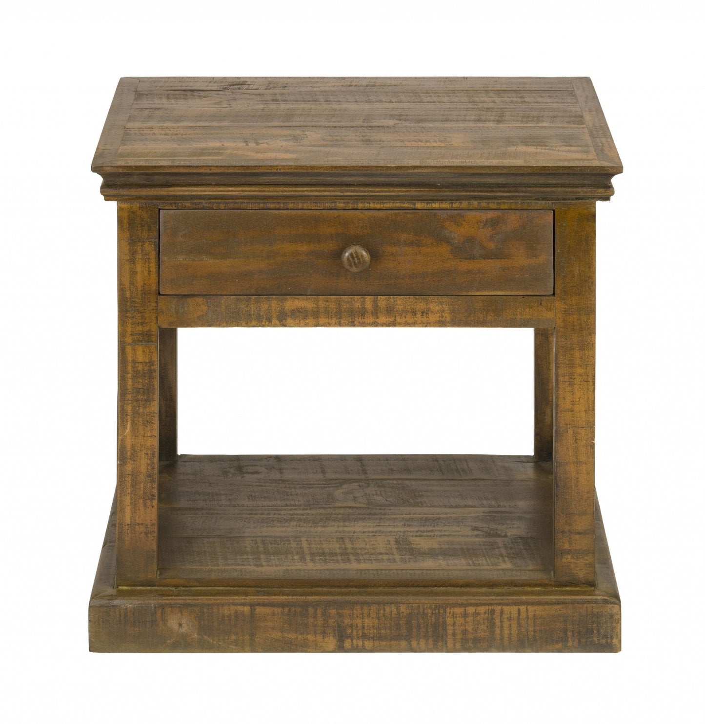 HomeRoots Rustic Maple Stain Wood Side Table With Drawer